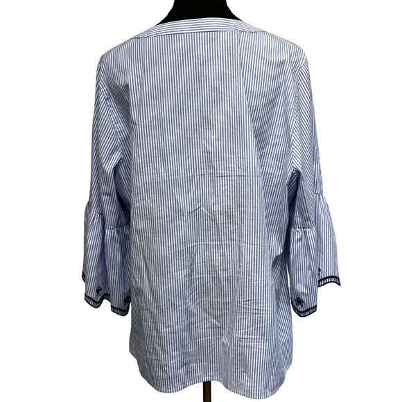 Rafaella Cotton Top Size 1X‎ Embroidered Nautical Stipe French Blue Cottagecore - Picture 6 of 9